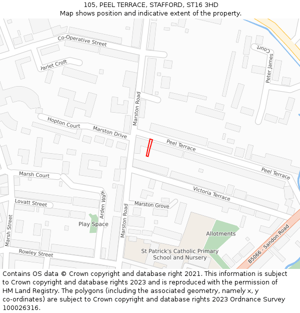 105, PEEL TERRACE, STAFFORD, ST16 3HD: Location map and indicative extent of plot
