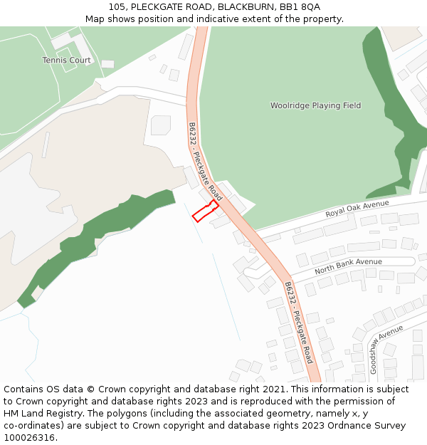 105, PLECKGATE ROAD, BLACKBURN, BB1 8QA: Location map and indicative extent of plot
