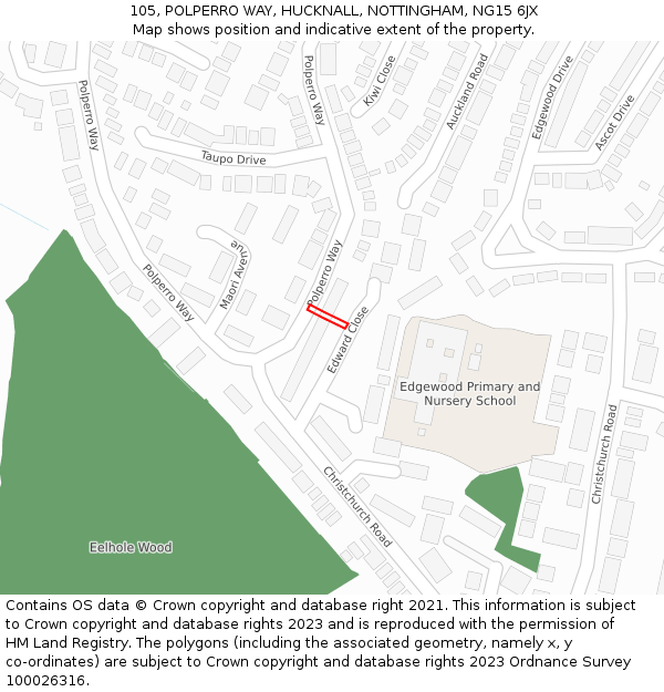 105, POLPERRO WAY, HUCKNALL, NOTTINGHAM, NG15 6JX: Location map and indicative extent of plot