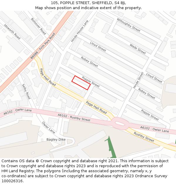 105, POPPLE STREET, SHEFFIELD, S4 8JL: Location map and indicative extent of plot