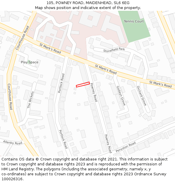 105, POWNEY ROAD, MAIDENHEAD, SL6 6EG: Location map and indicative extent of plot