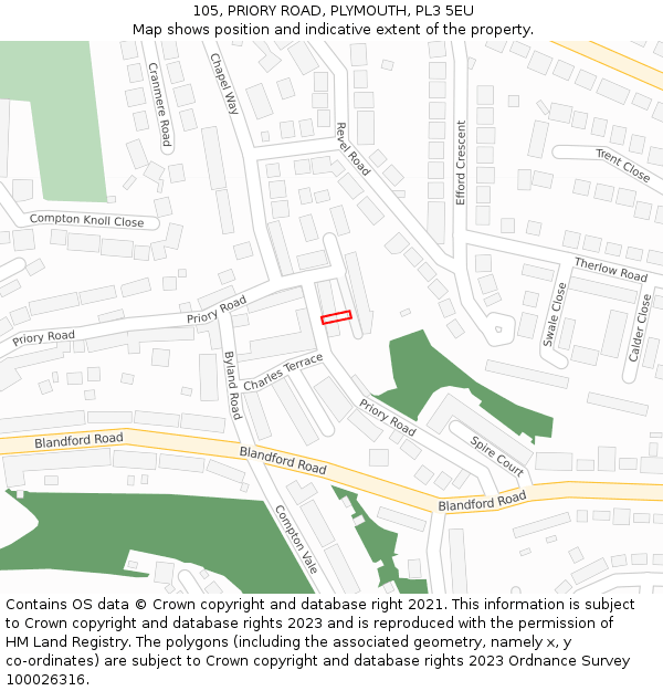 105, PRIORY ROAD, PLYMOUTH, PL3 5EU: Location map and indicative extent of plot