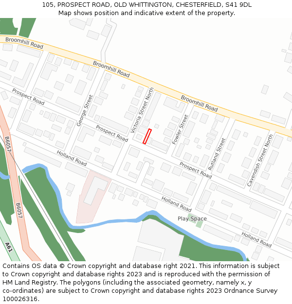 105, PROSPECT ROAD, OLD WHITTINGTON, CHESTERFIELD, S41 9DL: Location map and indicative extent of plot