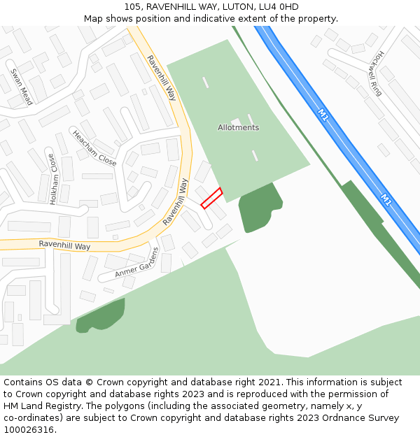 105, RAVENHILL WAY, LUTON, LU4 0HD: Location map and indicative extent of plot