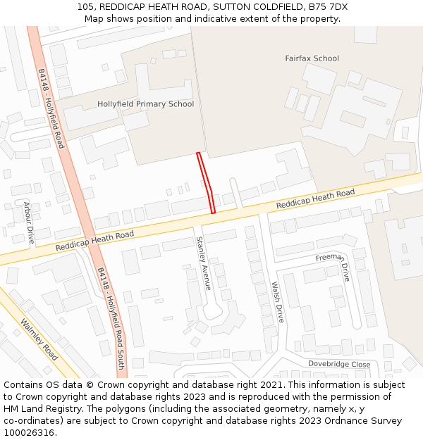 105, REDDICAP HEATH ROAD, SUTTON COLDFIELD, B75 7DX: Location map and indicative extent of plot