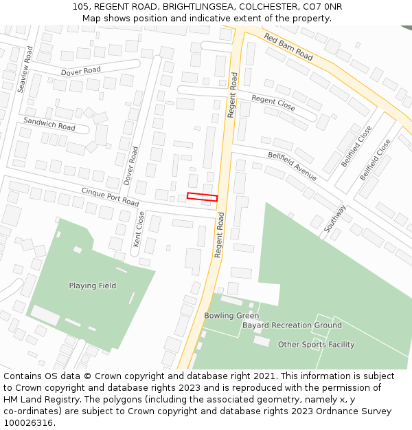 105, REGENT ROAD, BRIGHTLINGSEA, COLCHESTER, CO7 0NR: Location map and indicative extent of plot