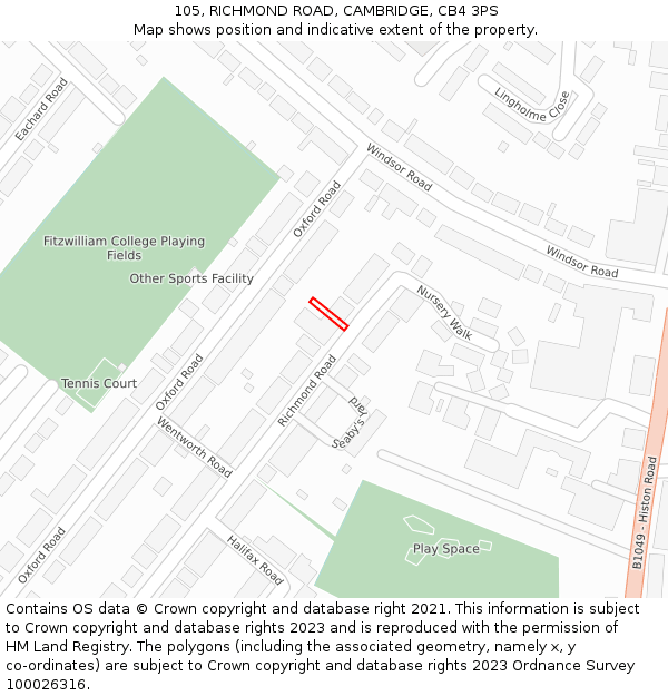 105, RICHMOND ROAD, CAMBRIDGE, CB4 3PS: Location map and indicative extent of plot