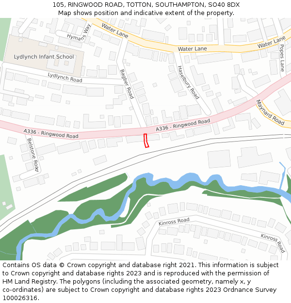 105, RINGWOOD ROAD, TOTTON, SOUTHAMPTON, SO40 8DX: Location map and indicative extent of plot