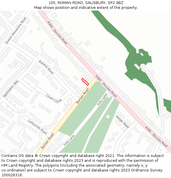 105, ROMAN ROAD, SALISBURY, SP2 9BZ: Location map and indicative extent of plot