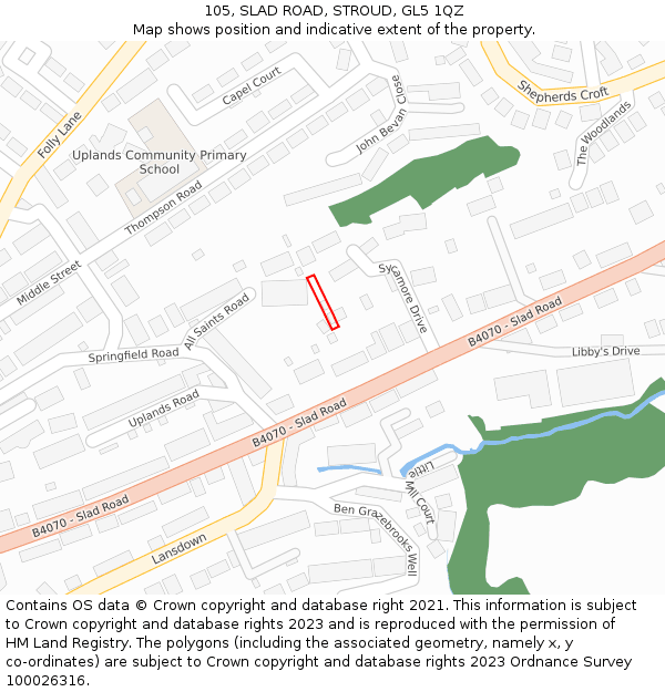 105, SLAD ROAD, STROUD, GL5 1QZ: Location map and indicative extent of plot