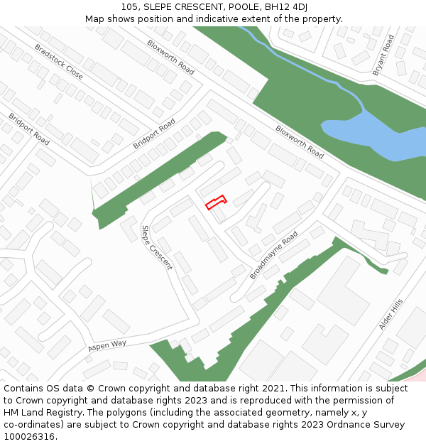 105, SLEPE CRESCENT, POOLE, BH12 4DJ: Location map and indicative extent of plot