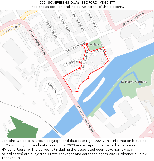 105, SOVEREIGNS QUAY, BEDFORD, MK40 1TT: Location map and indicative extent of plot
