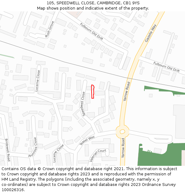 105, SPEEDWELL CLOSE, CAMBRIDGE, CB1 9YS: Location map and indicative extent of plot