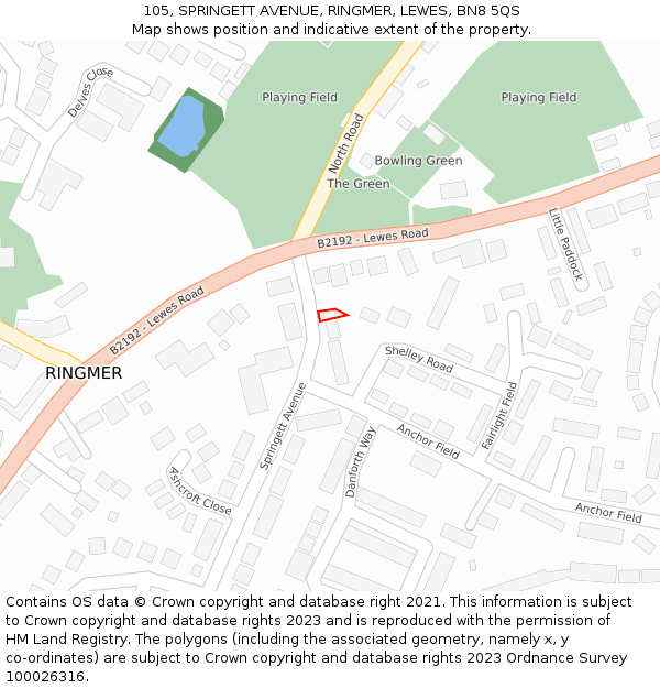 105, SPRINGETT AVENUE, RINGMER, LEWES, BN8 5QS: Location map and indicative extent of plot