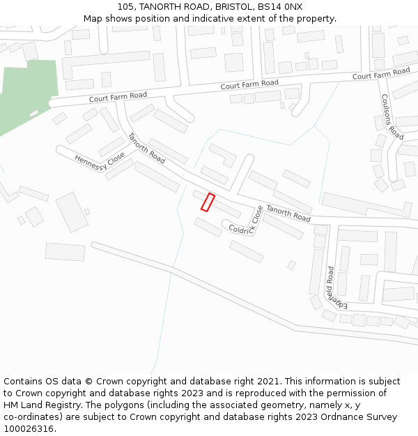 105, TANORTH ROAD, BRISTOL, BS14 0NX: Location map and indicative extent of plot