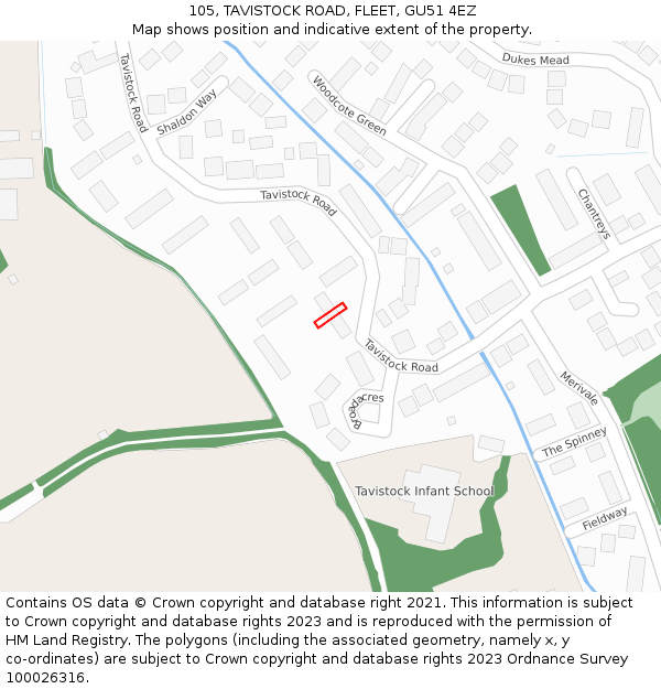 105, TAVISTOCK ROAD, FLEET, GU51 4EZ: Location map and indicative extent of plot