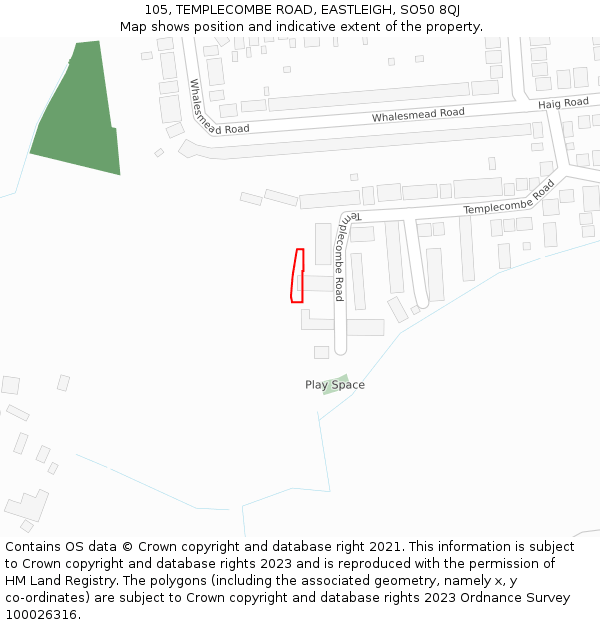 105, TEMPLECOMBE ROAD, EASTLEIGH, SO50 8QJ: Location map and indicative extent of plot