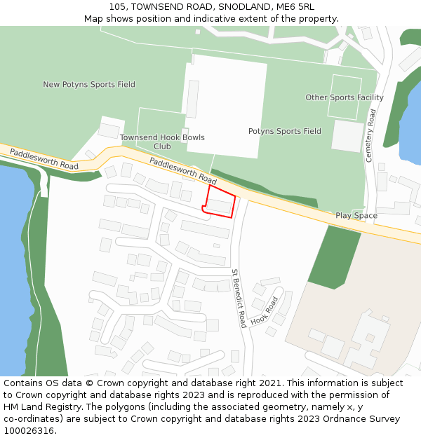 105, TOWNSEND ROAD, SNODLAND, ME6 5RL: Location map and indicative extent of plot