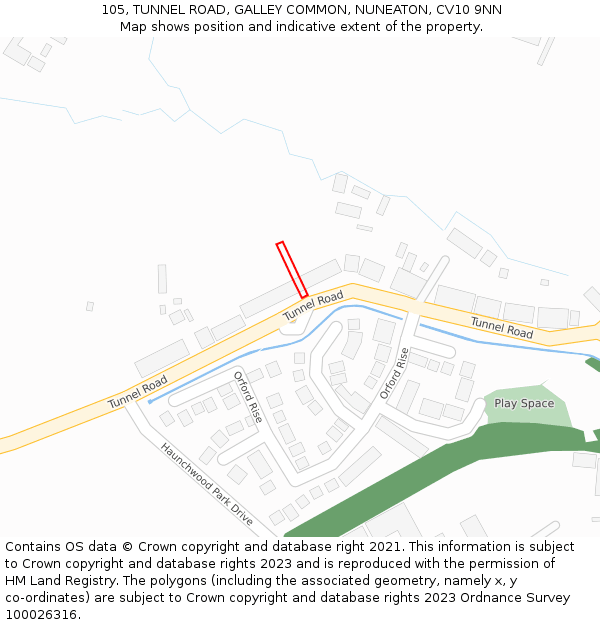 105, TUNNEL ROAD, GALLEY COMMON, NUNEATON, CV10 9NN: Location map and indicative extent of plot