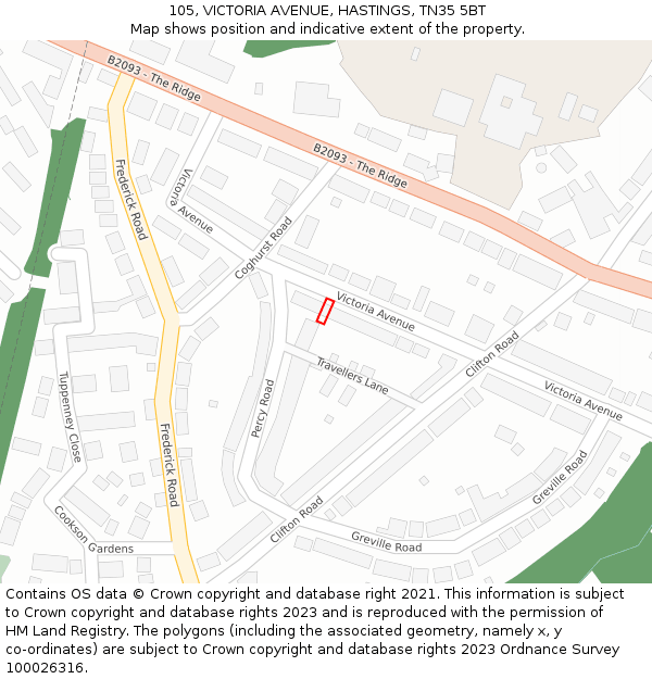 105, VICTORIA AVENUE, HASTINGS, TN35 5BT: Location map and indicative extent of plot