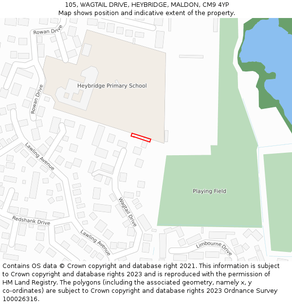 105, WAGTAIL DRIVE, HEYBRIDGE, MALDON, CM9 4YP: Location map and indicative extent of plot