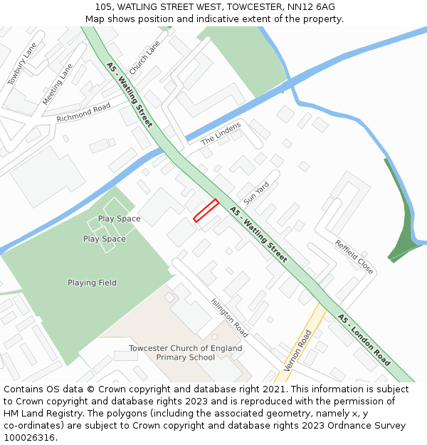 105, WATLING STREET WEST, TOWCESTER, NN12 6AG: Location map and indicative extent of plot