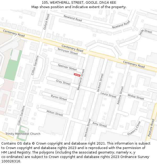 105, WEATHERILL STREET, GOOLE, DN14 6EE: Location map and indicative extent of plot