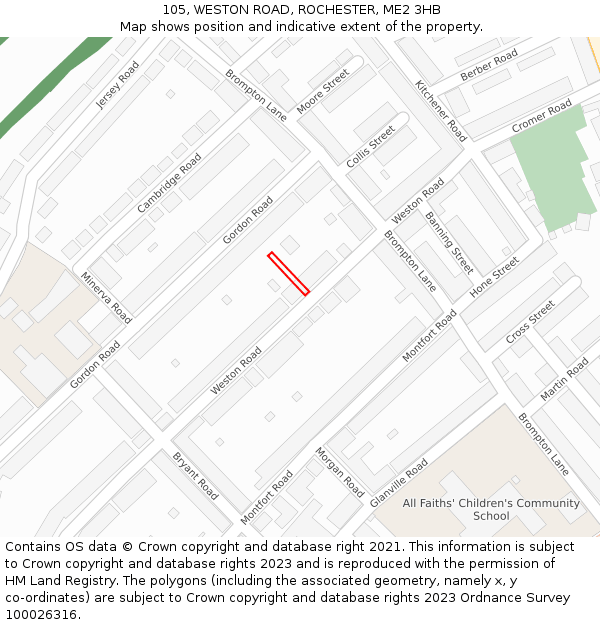105, WESTON ROAD, ROCHESTER, ME2 3HB: Location map and indicative extent of plot