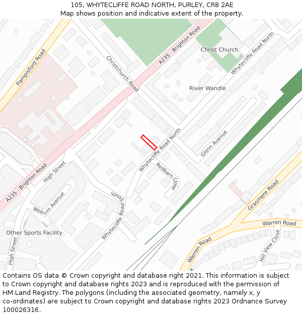 105, WHYTECLIFFE ROAD NORTH, PURLEY, CR8 2AE: Location map and indicative extent of plot