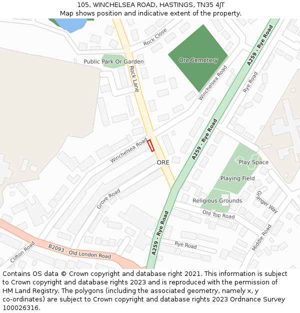 105, WINCHELSEA ROAD, HASTINGS, TN35 4JT: Location map and indicative extent of plot