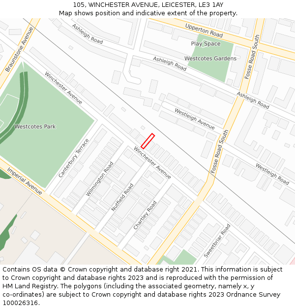 105, WINCHESTER AVENUE, LEICESTER, LE3 1AY: Location map and indicative extent of plot