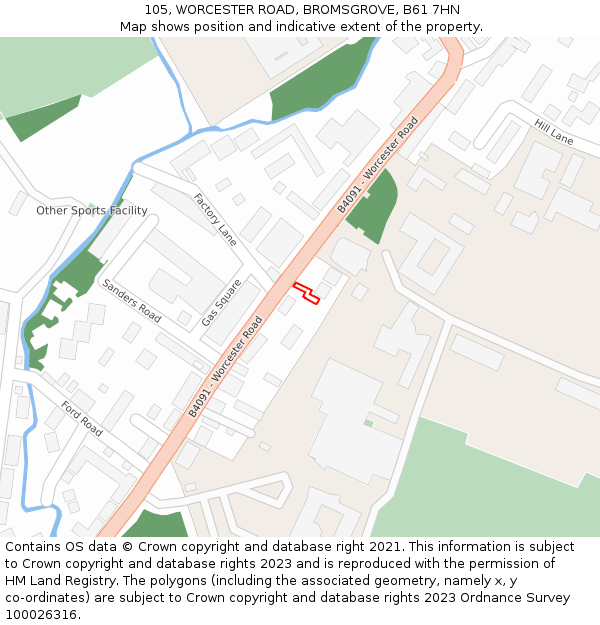 105, WORCESTER ROAD, BROMSGROVE, B61 7HN: Location map and indicative extent of plot