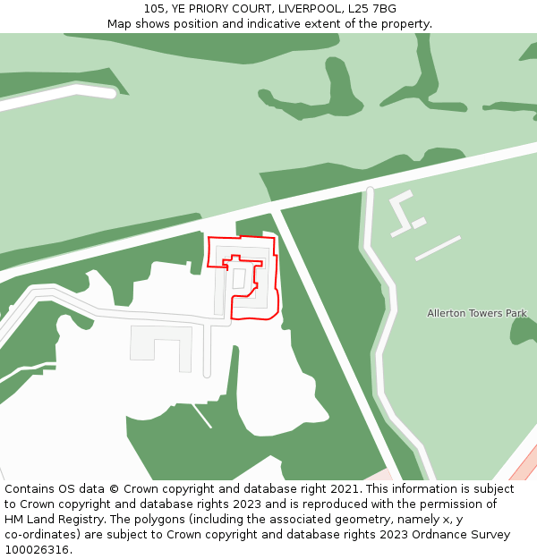 105, YE PRIORY COURT, LIVERPOOL, L25 7BG: Location map and indicative extent of plot