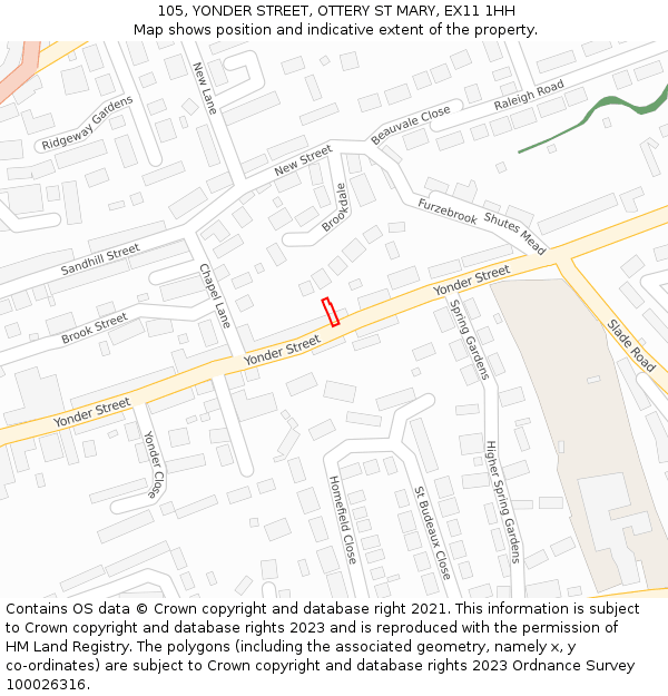 105, YONDER STREET, OTTERY ST MARY, EX11 1HH: Location map and indicative extent of plot