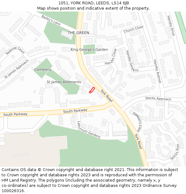 1051, YORK ROAD, LEEDS, LS14 6JB: Location map and indicative extent of plot