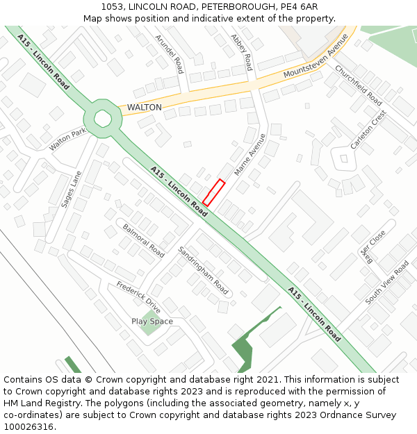1053, LINCOLN ROAD, PETERBOROUGH, PE4 6AR: Location map and indicative extent of plot