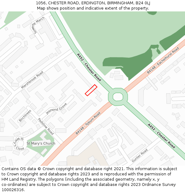 1056, CHESTER ROAD, ERDINGTON, BIRMINGHAM, B24 0LJ: Location map and indicative extent of plot