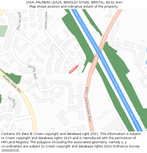 105A, PALMERS LEAZE, BRADLEY STOKE, BRISTOL, BS32 0HH: Location map and indicative extent of plot