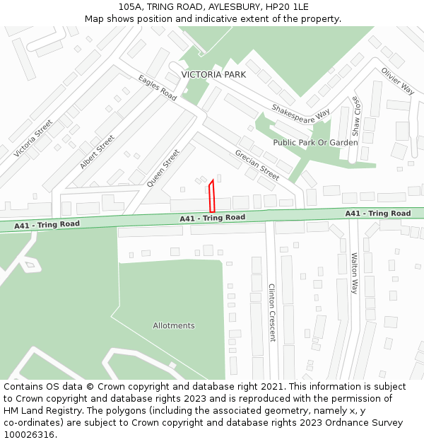 105A, TRING ROAD, AYLESBURY, HP20 1LE: Location map and indicative extent of plot