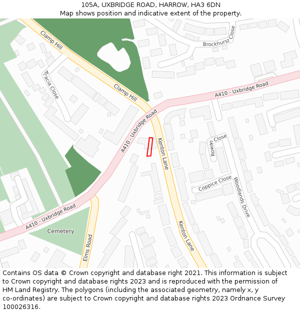 105A, UXBRIDGE ROAD, HARROW, HA3 6DN: Location map and indicative extent of plot