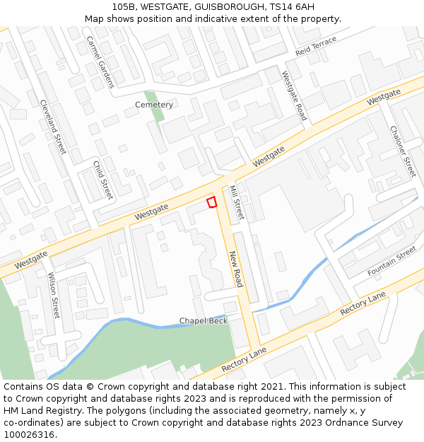 105B, WESTGATE, GUISBOROUGH, TS14 6AH: Location map and indicative extent of plot