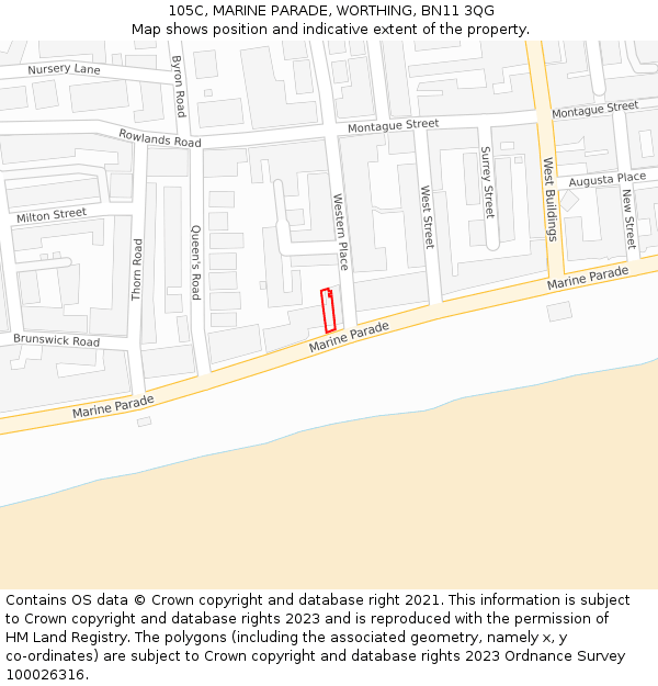 105C, MARINE PARADE, WORTHING, BN11 3QG: Location map and indicative extent of plot