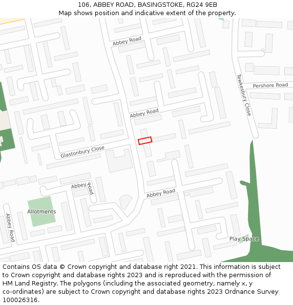 106, ABBEY ROAD, BASINGSTOKE, RG24 9EB: Location map and indicative extent of plot