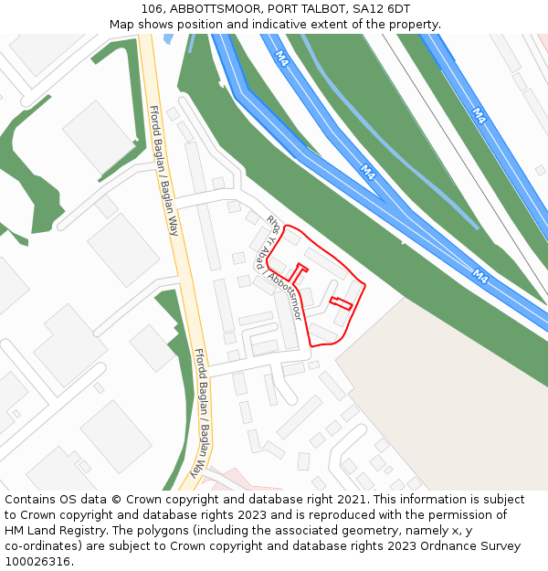 106, ABBOTTSMOOR, PORT TALBOT, SA12 6DT: Location map and indicative extent of plot