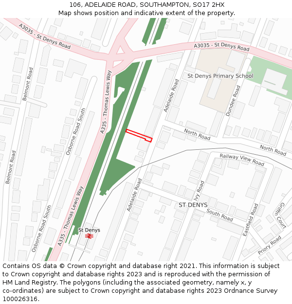 106, ADELAIDE ROAD, SOUTHAMPTON, SO17 2HX: Location map and indicative extent of plot