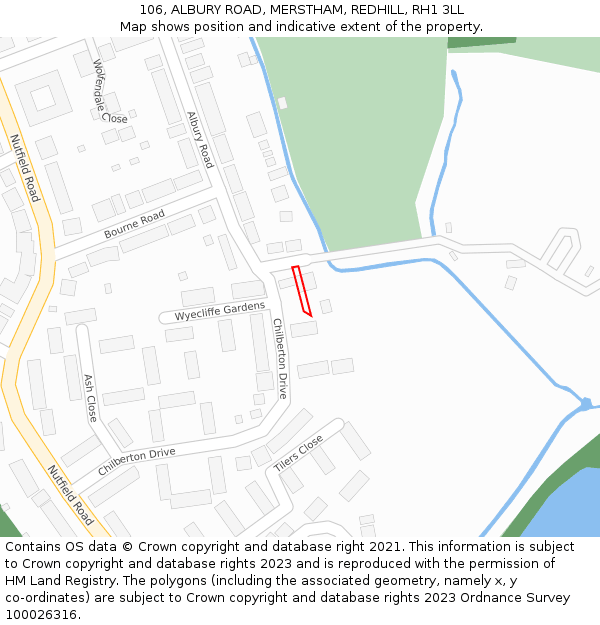 106, ALBURY ROAD, MERSTHAM, REDHILL, RH1 3LL: Location map and indicative extent of plot