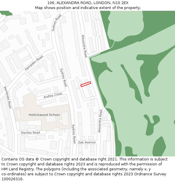 106, ALEXANDRA ROAD, LONDON, N10 2EX: Location map and indicative extent of plot