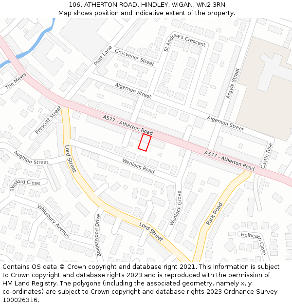 106, ATHERTON ROAD, HINDLEY, WIGAN, WN2 3RN: Location map and indicative extent of plot