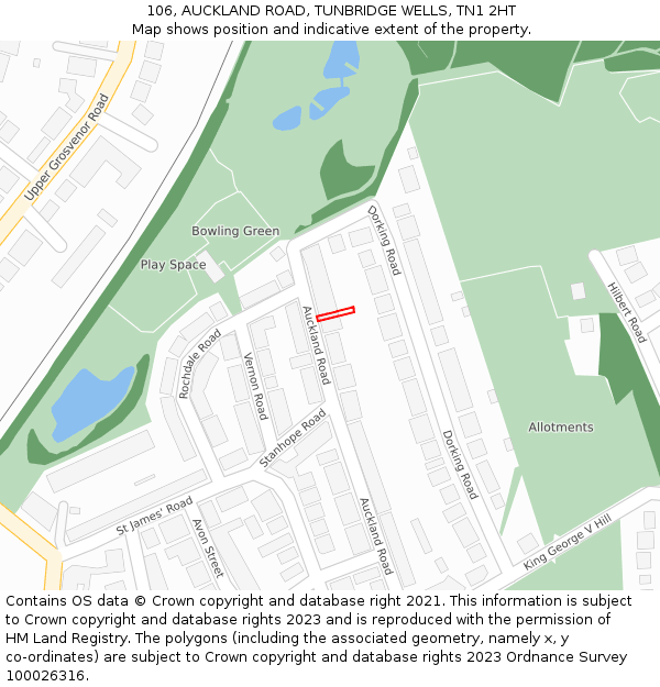 106, AUCKLAND ROAD, TUNBRIDGE WELLS, TN1 2HT: Location map and indicative extent of plot