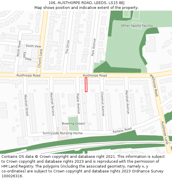 106, AUSTHORPE ROAD, LEEDS, LS15 8EJ: Location map and indicative extent of plot
